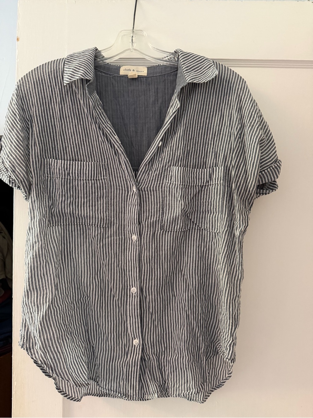 cloth & stone Navy and White Striped Short-Sleeve Button-Down Shirt